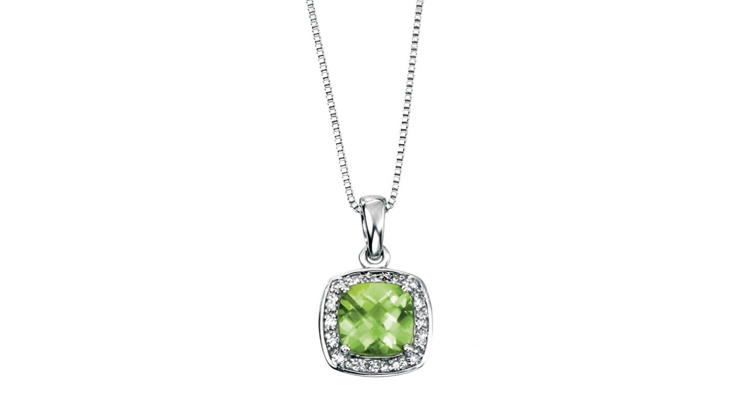 9ct White Gold Peridot & Diamond Necklace