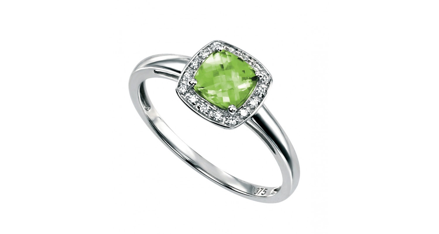 9ct White Gold Peridot & Diamond Ring