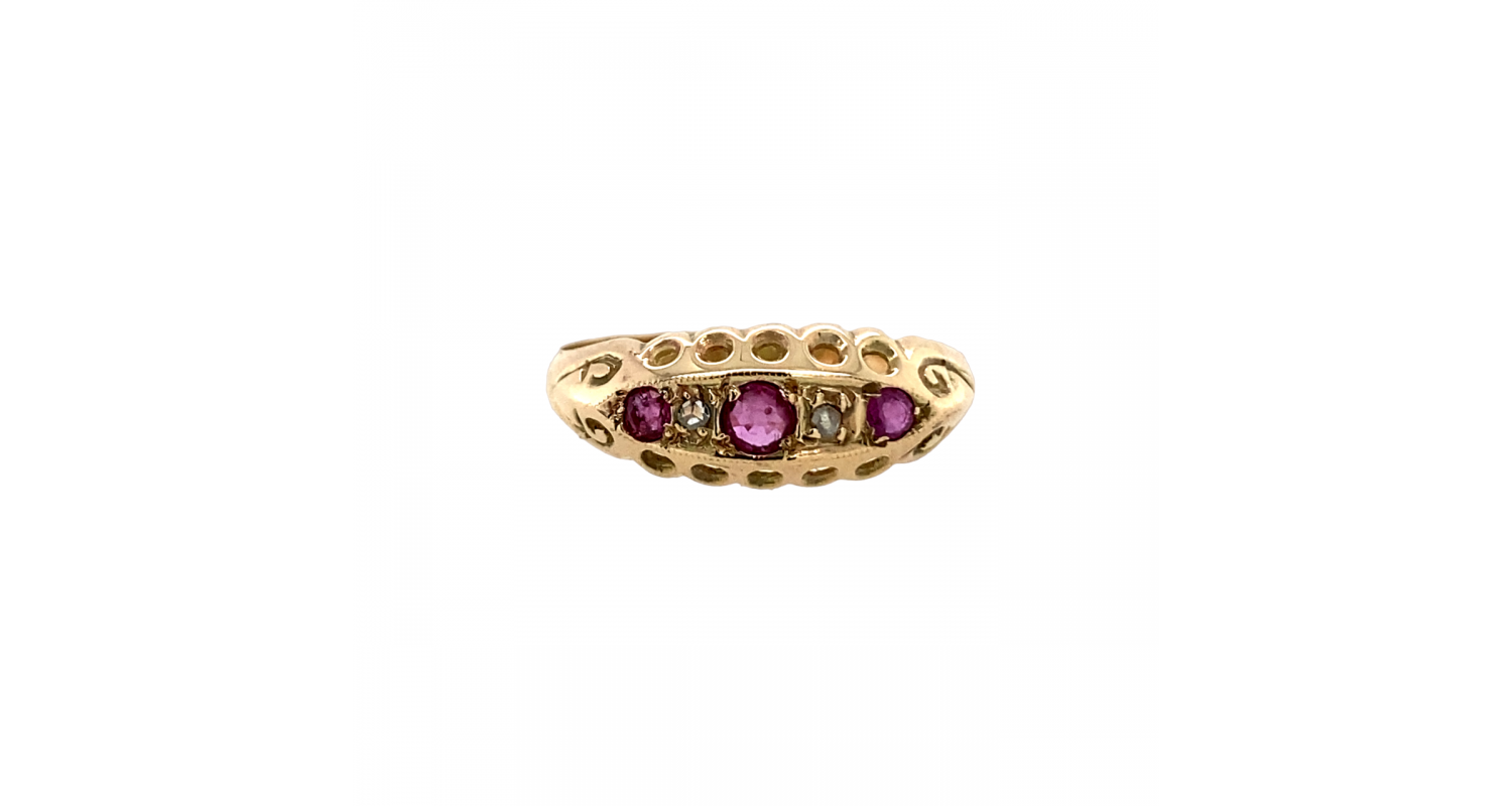 9ct Yellow Gold 1915 Ruby & Diamond Ring