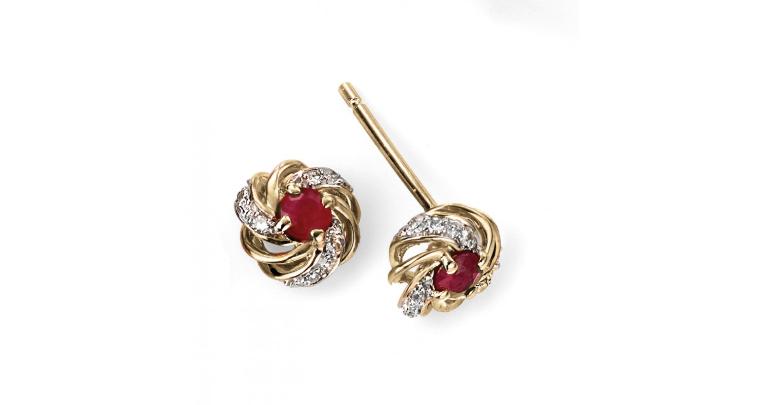 9ct Yellow Gold Ruby & Diamond Cluster Earrings