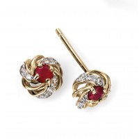 9ct Yellow Gold Ruby & Diamond Cluster Earrings