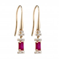 9ct Yellow Gold Ruby & Diamond Baguette Earrings