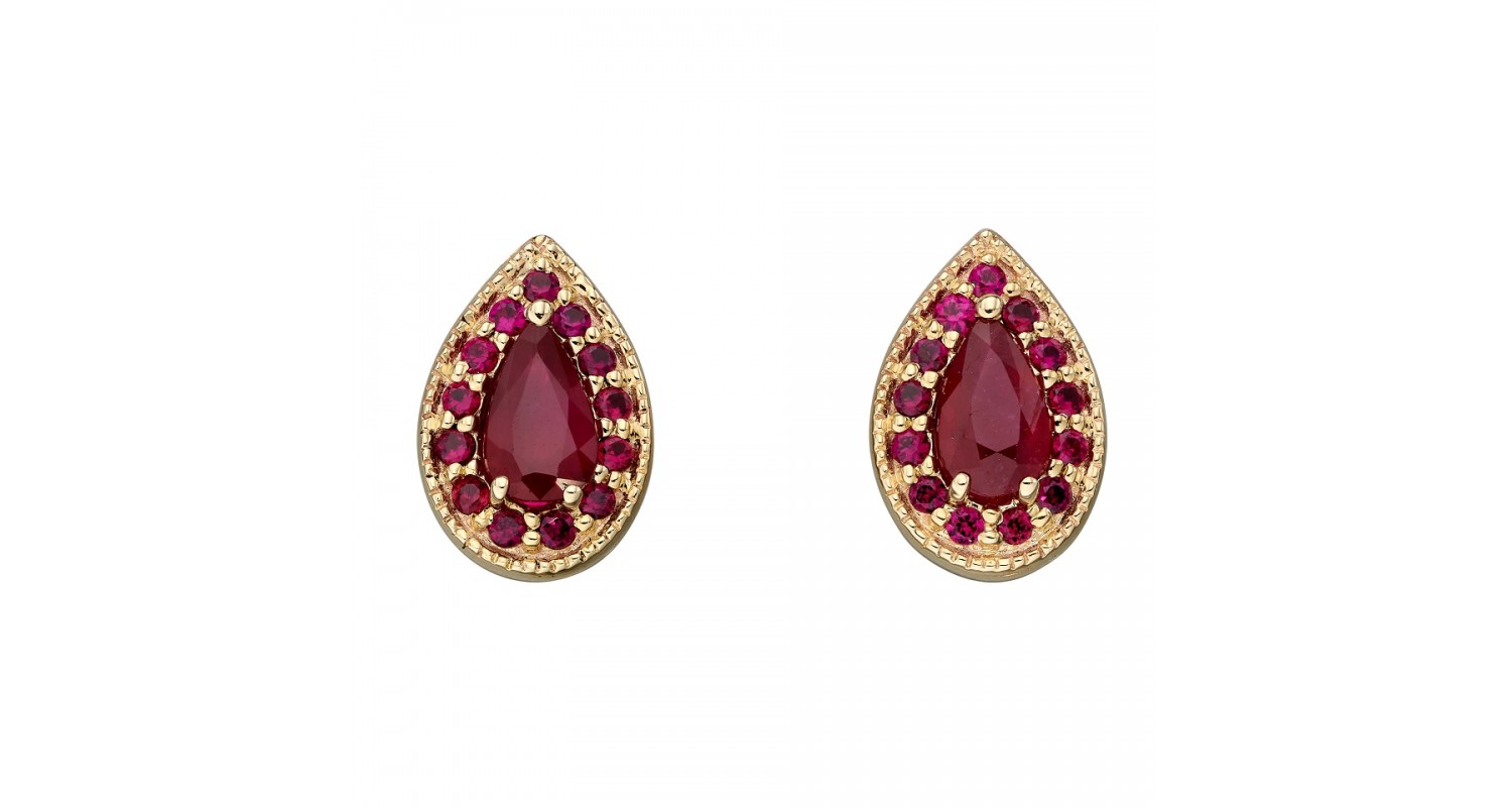 9ct Yellow Gold Ruby Teardrop Earrings