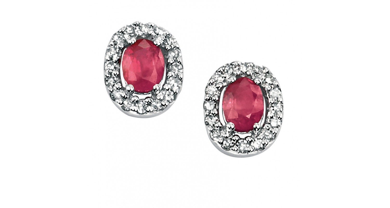 9ct White Gold Ruby & Diamond Oval Earrings