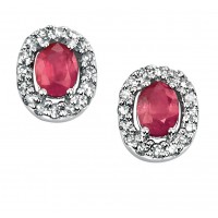 9ct White Gold Ruby & Diamond Oval Earrings