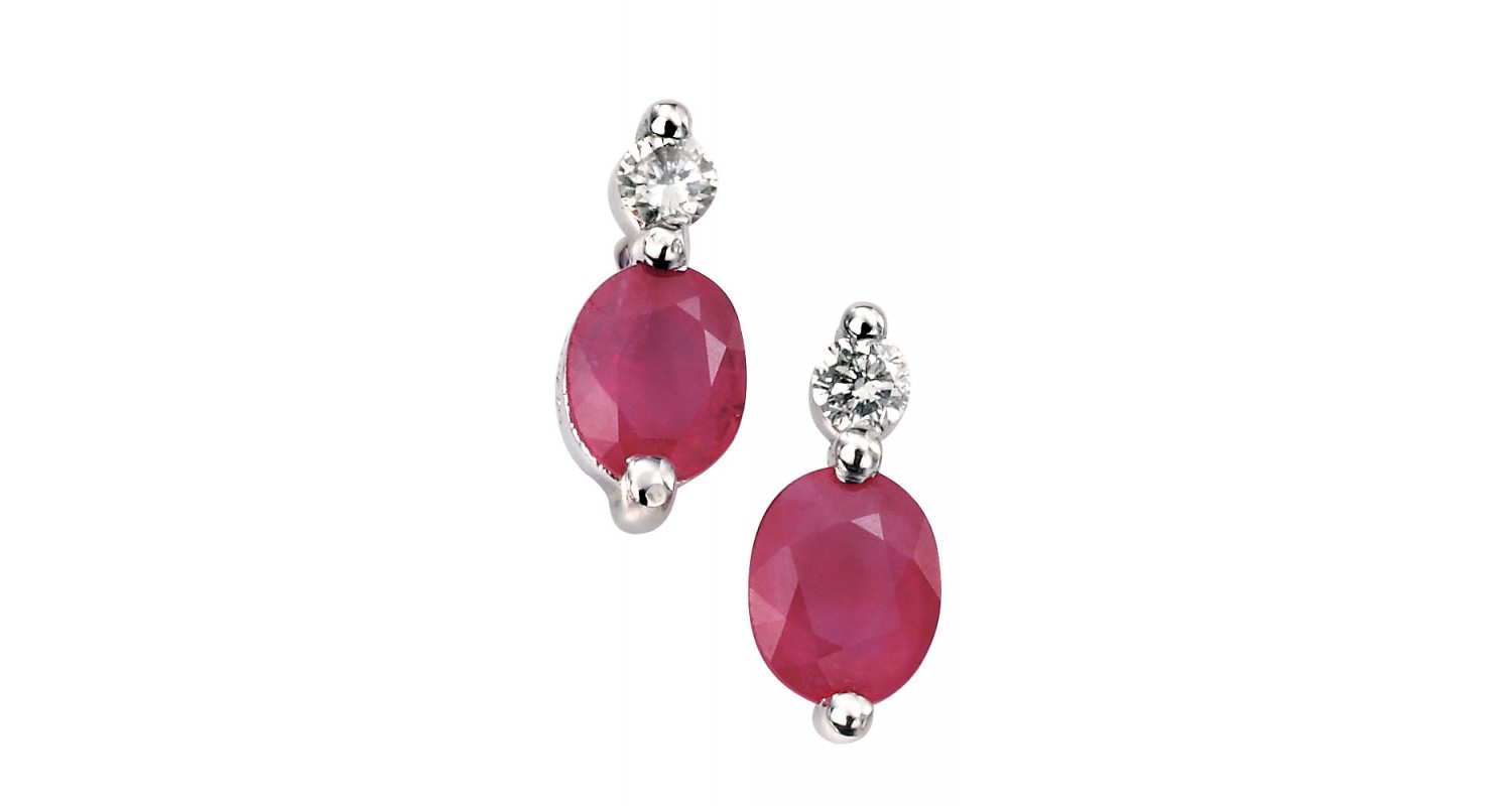 9ct White Gold Ruby & Diamond Oval Earrings