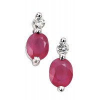 9ct White Gold Ruby & Diamond Oval Earrings