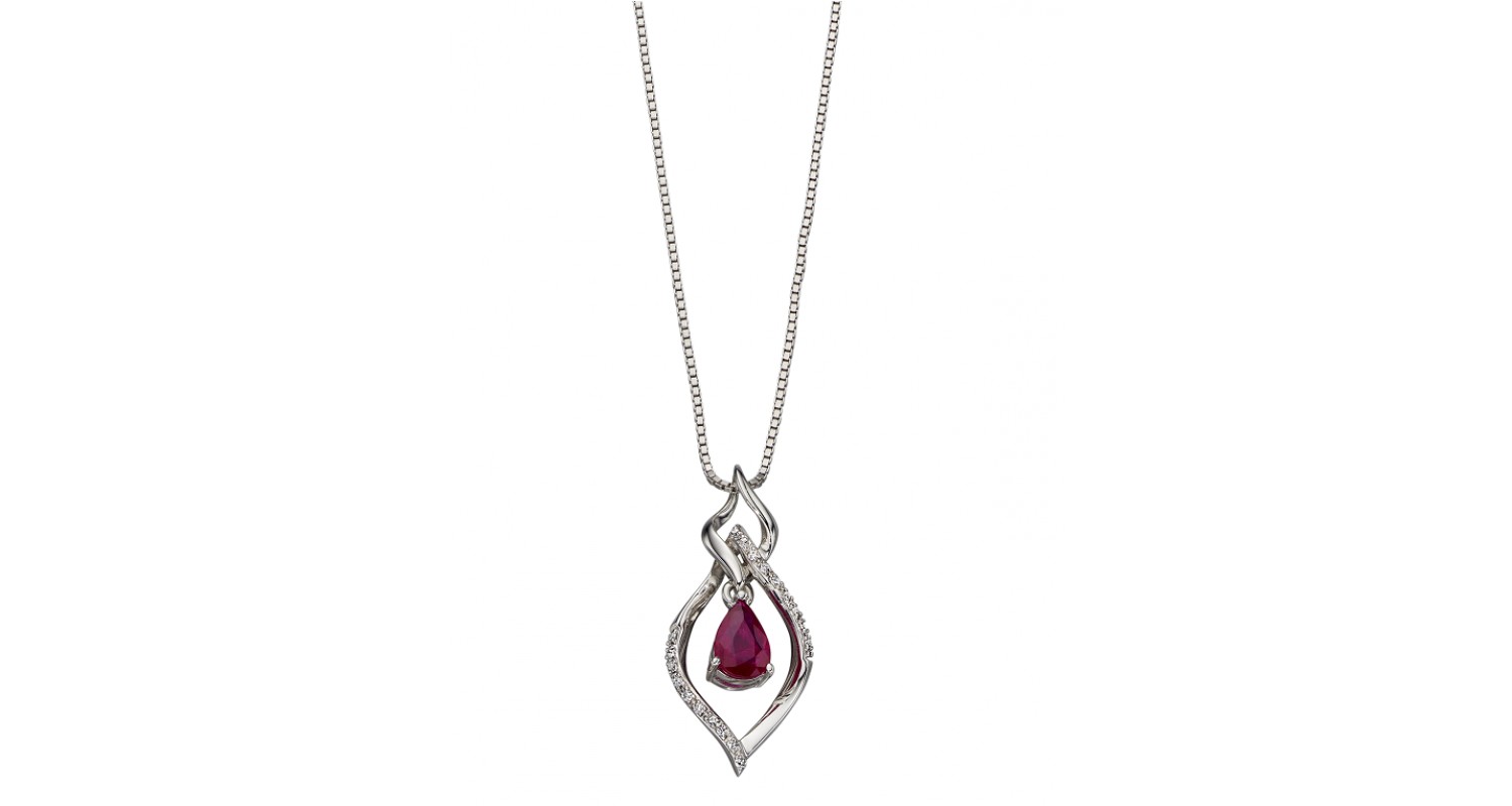 9ct White Gold Ruby & Diamond Open Marquise Necklace 