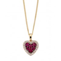 9ct Yellow Gold Ruby & Diamond Heart Necklace 