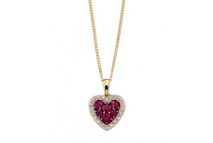 9ct Yellow Gold Ruby & Diamond Heart Necklace 