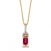 9ct Yellow Gold Ruby & Diamond Baguette Necklace