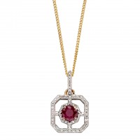 9ct Yellow Gold Ruby & Diamond Art Deco Style Necklace 