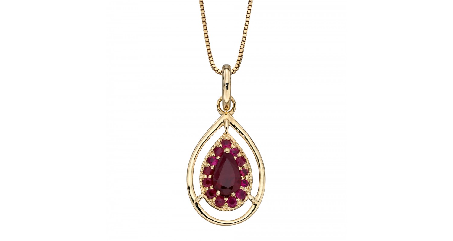 9ct Yellow Gold Ruby Teardrop Necklace