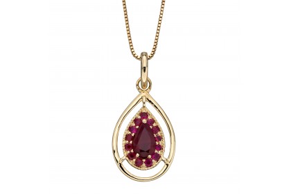 9ct Yellow Gold Ruby Teardrop Necklace