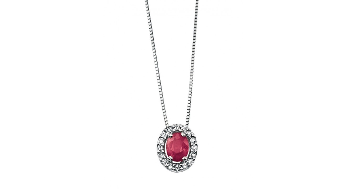 9ct White Gold Ruby & Diamond Oval Necklace