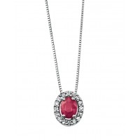 9ct White Gold Ruby & Diamond Oval Necklace