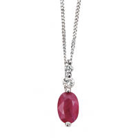 9ct White Gold Ruby & Diamond Oval Necklace 