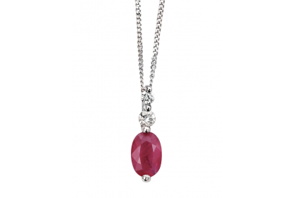 9ct White Gold Ruby & Diamond Oval Necklace 