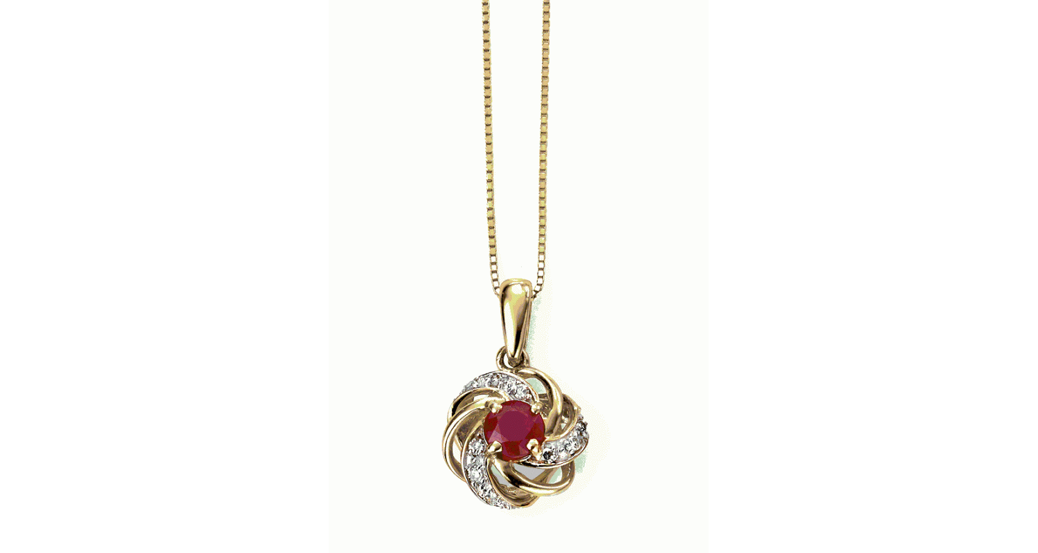 9ct Yellow Gold Ruby & Diamond Cluster Necklace