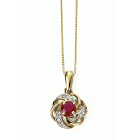 9ct Yellow Gold Ruby & Diamond Cluster Necklace