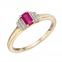 9ct Yellow Gold Ruby & Diamond Baguette Ring