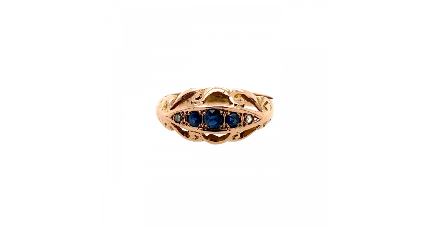 Edwardian 9ct Rose Gold Sapphire & Diamond Ring