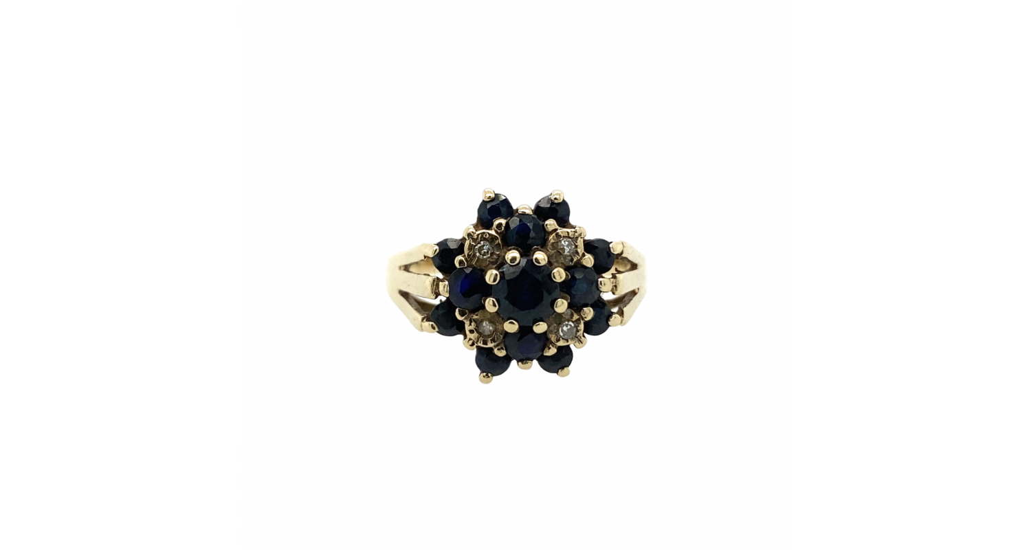 9ct Yellow Gold 1980 Sapphire & Diamond Ring