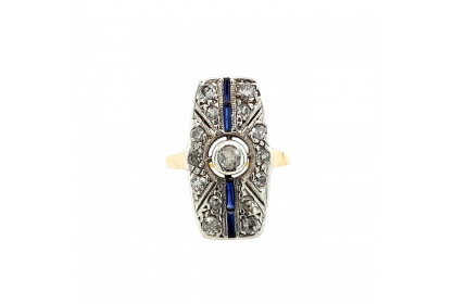 Art Deco Platinum 18ct Gold Diamond Sapphire Ring