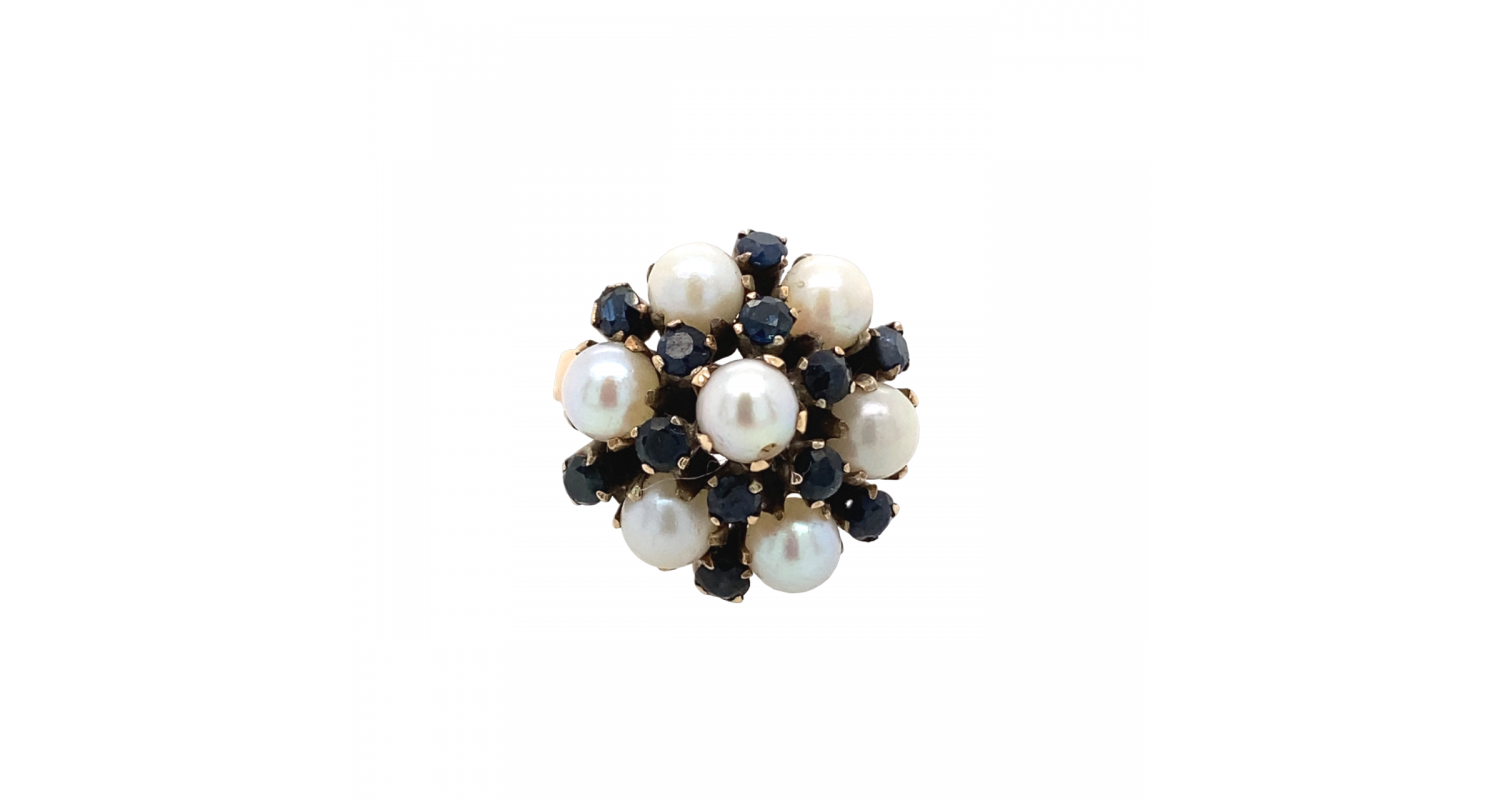 9ct Yellow Gold Sapphire & Pearl Ring