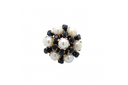 9ct Yellow Gold Sapphire & Pearl Ring