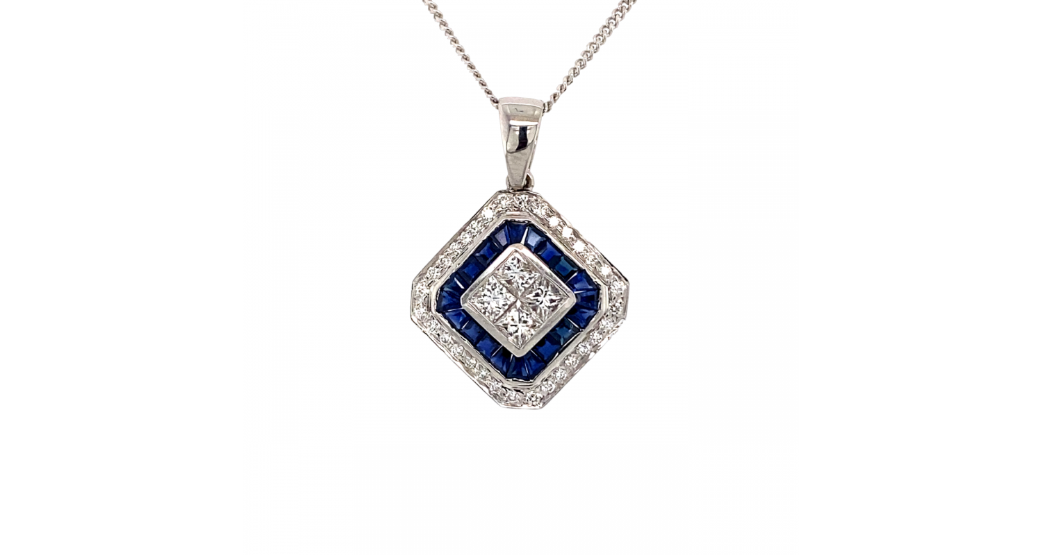 18ct White Gold Sapphire & Diamond Pendant