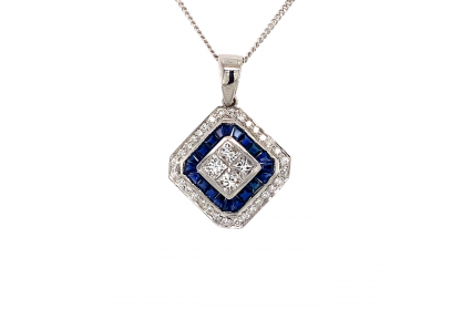 18ct White Gold Sapphire & Diamond Pendant