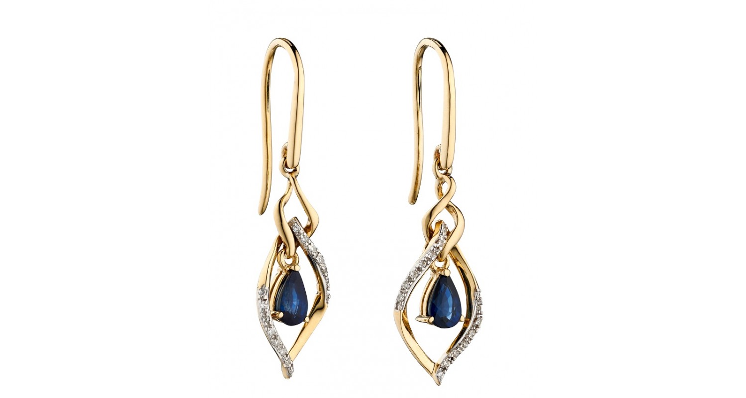 9ct Yellow Gold Sapphire & Diamond Marquise Earrings