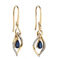 9ct Yellow Gold Sapphire & Diamond Marquise Earrings