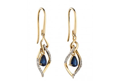 9ct Yellow Gold Sapphire & Diamond Marquise Earrings