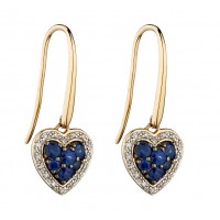 9ct Yellow Gold Sapphire & Diamond Heart Earrings