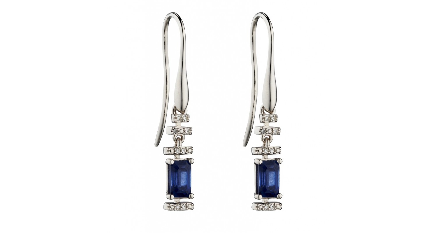 9ct White Gold Sapphire & Diamond Deco Earrings