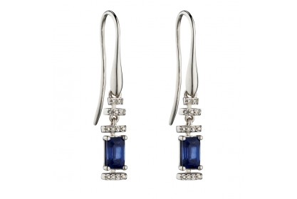 9ct White Gold Sapphire & Diamond Deco Earrings