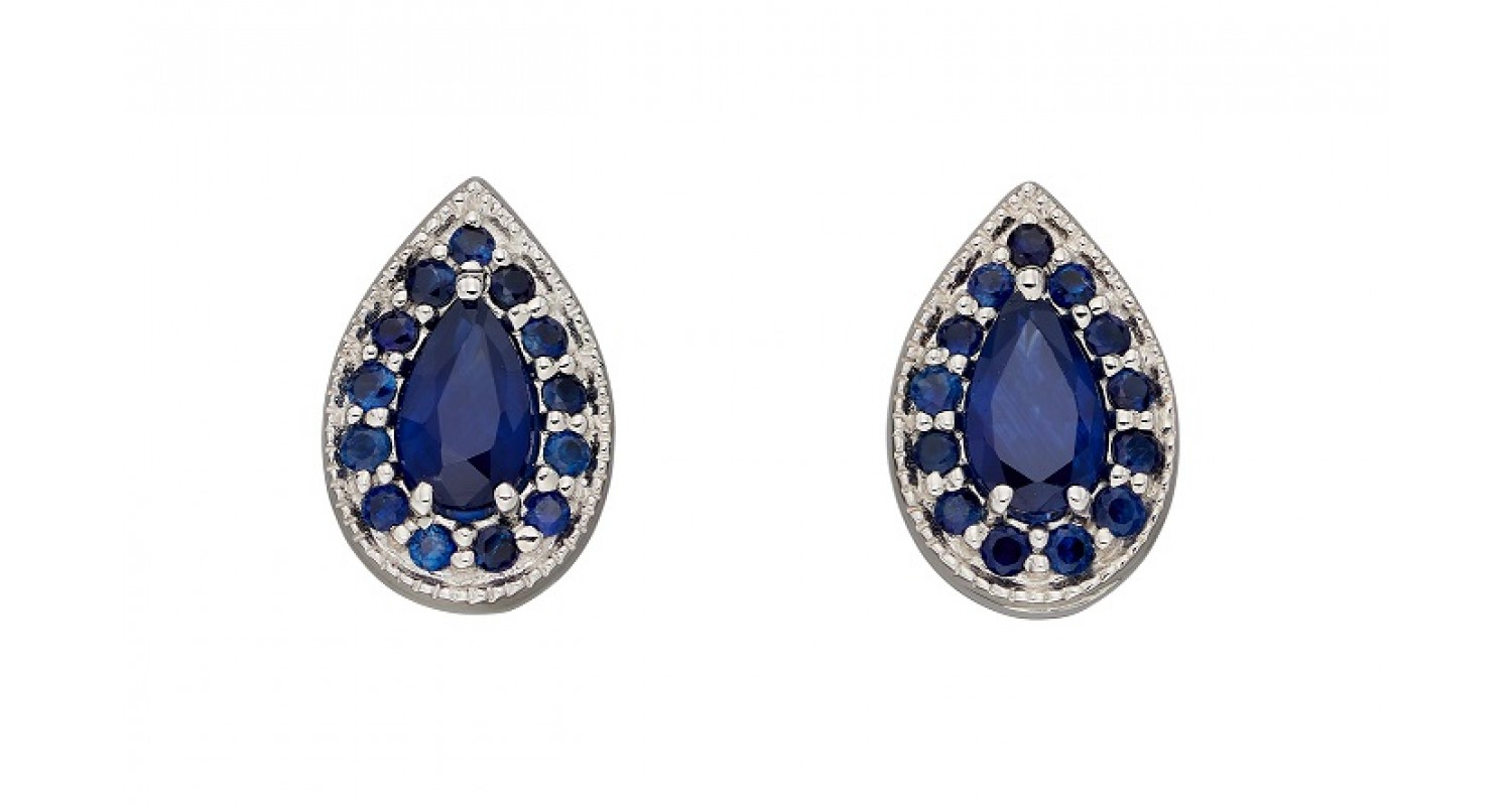 9ct White Gold Sapphire Teardrop Earrings