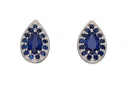 9ct White Gold Sapphire Teardrop Earrings