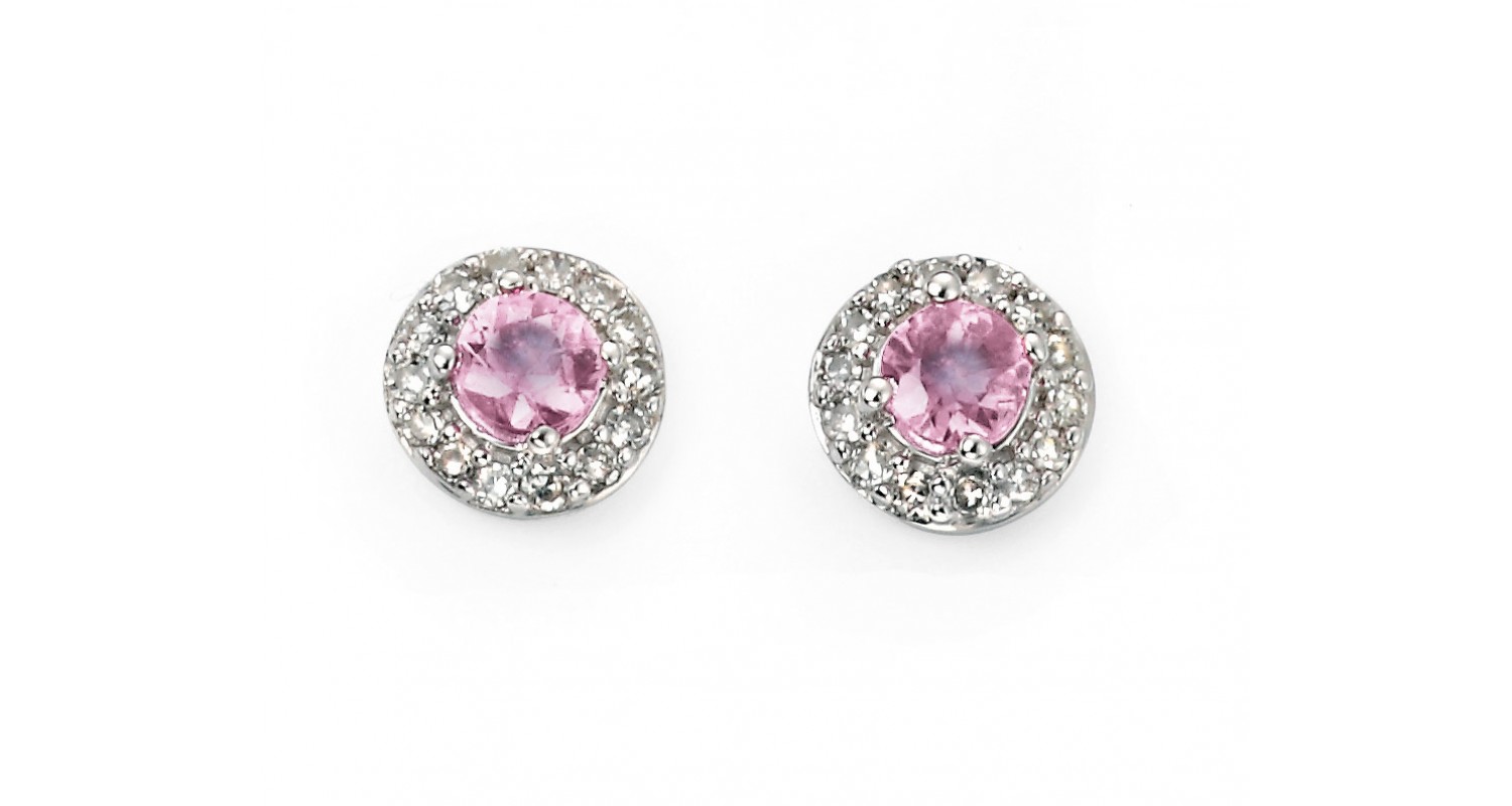 9ct White Gold Pink Sapphire & Diamond Earrings