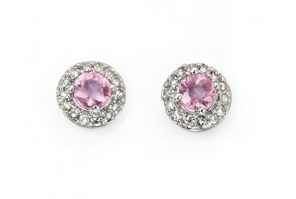 9ct White Gold Pink Sapphire & Diamond Earrings