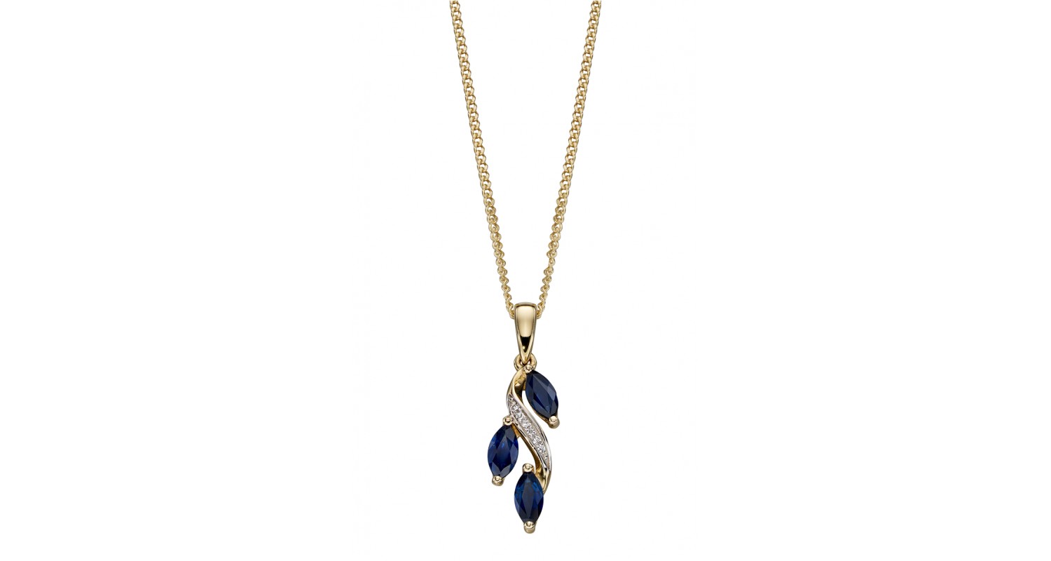 9ct Yellow Gold Sapphire & Diamond Drop Necklace