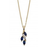 9ct Yellow Gold Sapphire & Diamond Drop Necklace