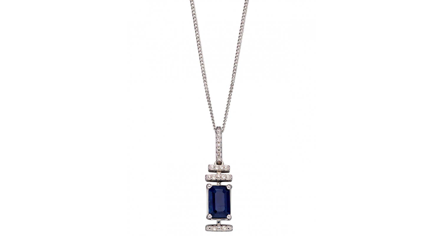 9ct White Gold Sapphire & Diamond Deco Necklace