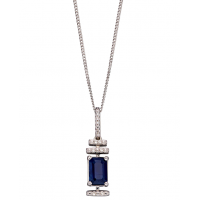 9ct White Gold Sapphire & Diamond Deco Necklace