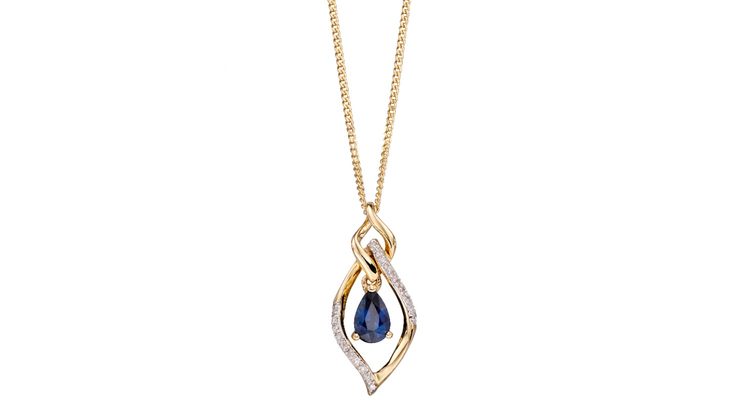 9ct Yellow Gold Sapphire & Diamond Marquise Necklace