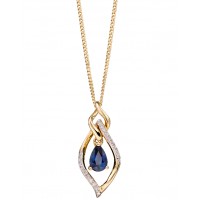 9ct Yellow Gold Sapphire & Diamond Marquise Necklace