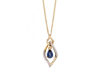 9ct Yellow Gold Sapphire & Diamond Marquise Necklace