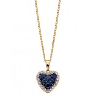 9ct Yellow Gold Sapphire & Diamond Heart Necklace